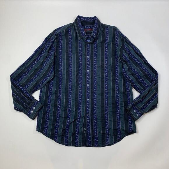 Bugatchi Uomo Shirt Mens L Large Cotton Paisley Striped Cotton Long Sleeve Dress - Picture 2 of 9
